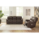  Manufacturer Color_Dark Brown  -- Signature Design by Ashley Leesworth Power Reclining Leather Match Sofa IMAGE 8