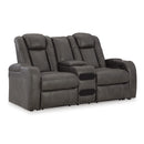  Manufacturer Color_Shadow  -- Signature Design by Ashley Fyne Dyme Power Reclining Leather Look Loveseat with Console IMAGE 1