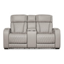  Manufacturer Color_Grey  -- Signature Design by Ashley Boyington Power Reclining Leather Match Loveseat with Console IMAGE 3