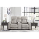  Manufacturer Color_Grey  -- Signature Design by Ashley Boyington Power Reclining Leather Match Loveseat with Console IMAGE 6