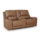  Manufacturer Color_Caramel  -- Signature Design by Ashley DeepWakes Power Reclining Leather Match Loveseat with Console IMAGE 1