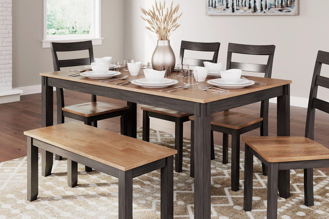 Gesthaven Dining Table with 4 Chairs and Bench (Set of 6)